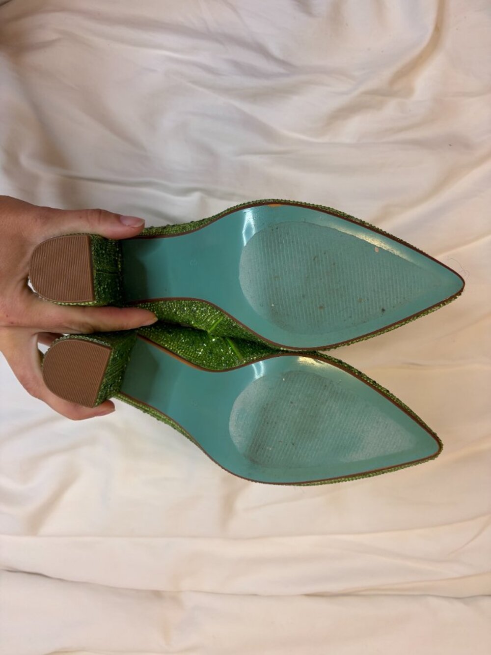 Betsey Johnson "Cady" Lime Green Bedazzled Heeled Ankle Boot - Picture 4 of 7